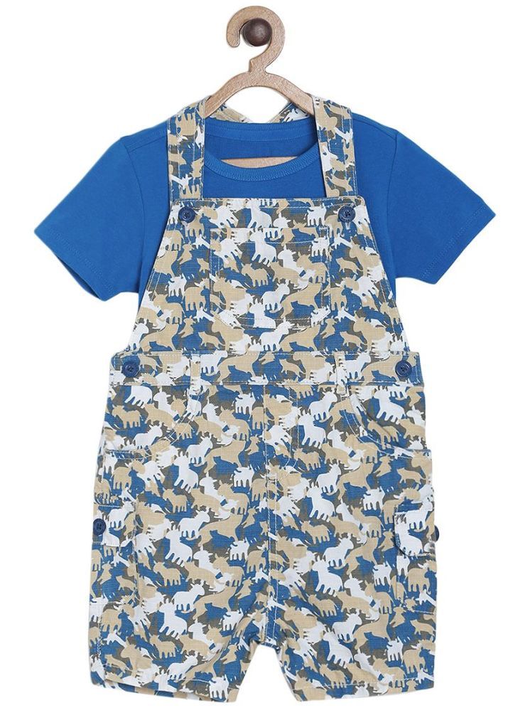     			MINI KLUB Blue Cotton Baby Boy Dungaree Sets ( Pack of 2 )