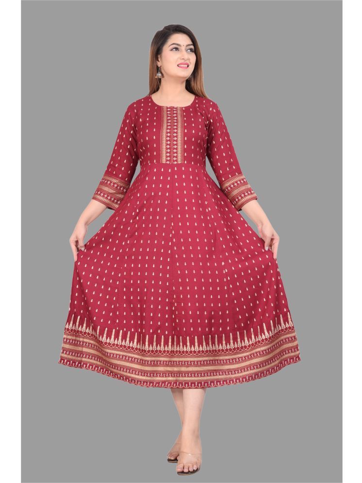     			NUPITAL Rayon Printed Anarkali Women's Kurti - Maroon ( Pack of 1 )