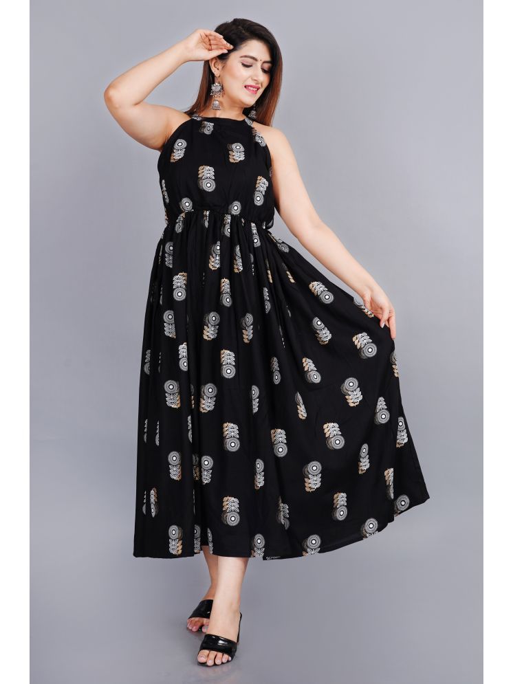     			NUPITAL Rayon Printed Full Length Women's Skater Dress - Black ( Pack of 1 )