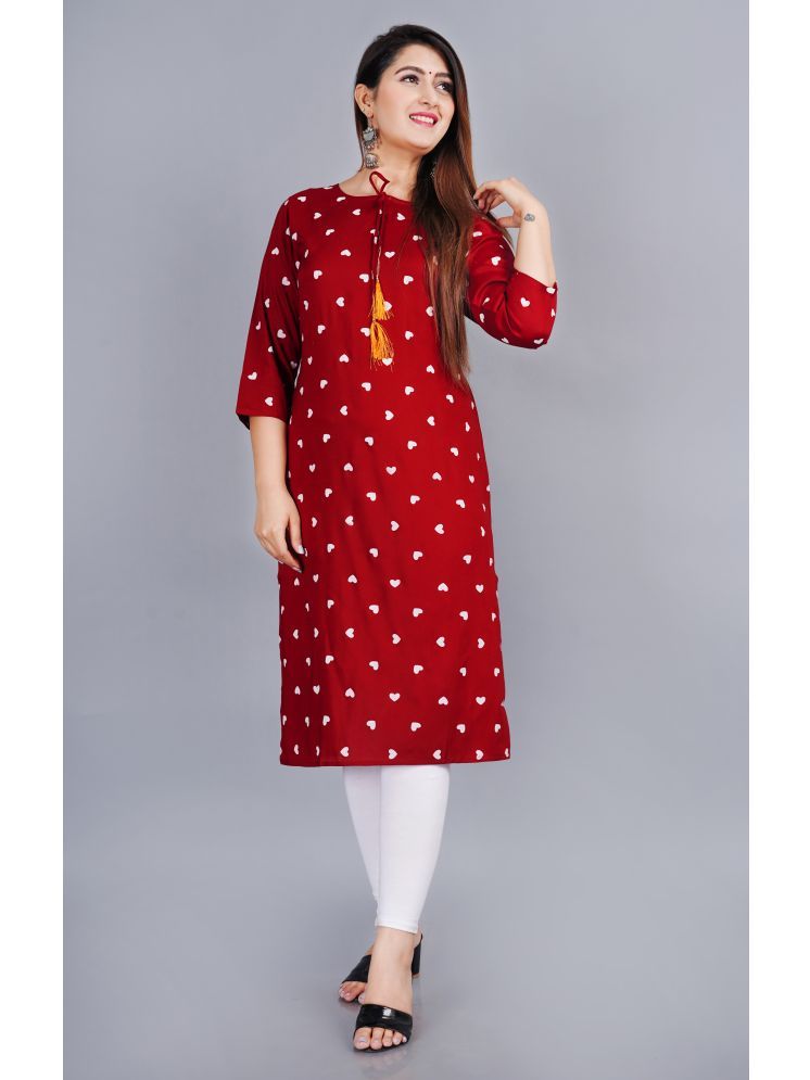     			NUPITAL Viscose Blend Printed Straight Women's Kurti - Maroon ( Pack of 1 )