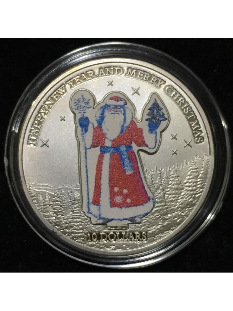     			Nauru⭐ 10 dollars 2017⭐ Happy New Year And Merry Christmas series Father Frost rare UNC Beautiful coloured coin with capsule��