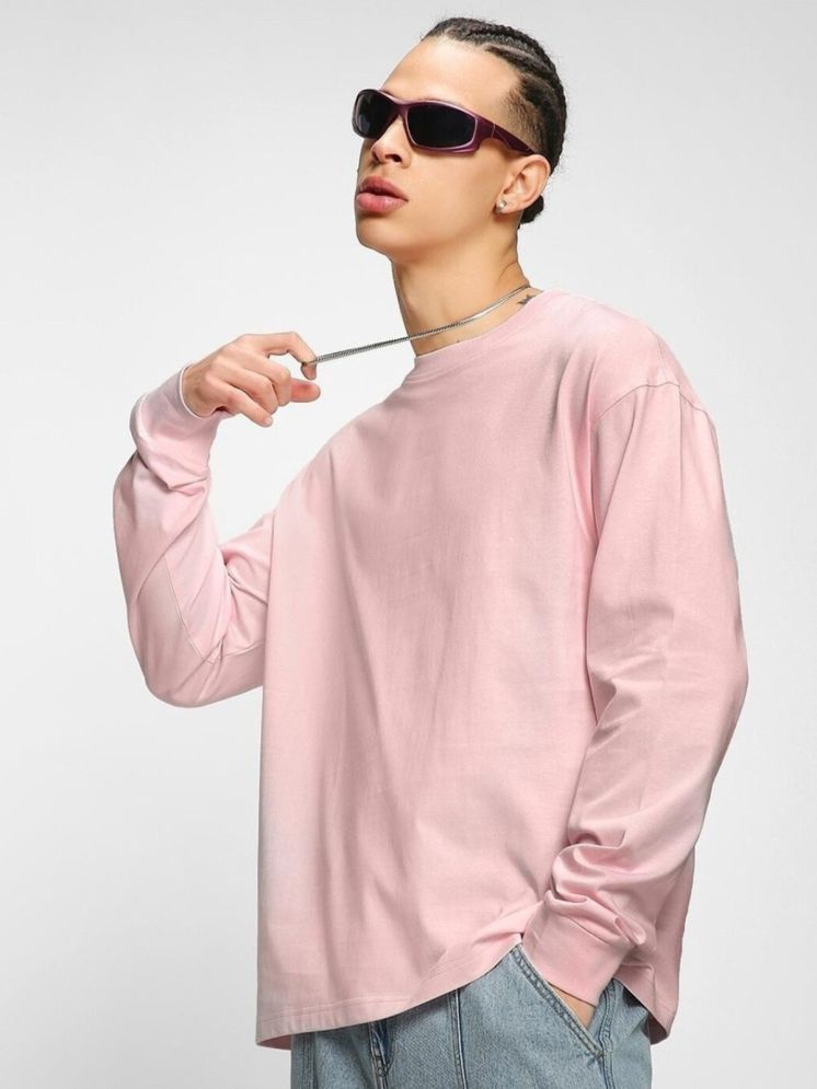     			PLUS PARADISE Cotton Blend Regular Fit Solid Full Sleeves Men's Round T-Shirt - Melange Pink ( Pack of 1 )