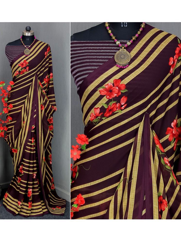     			Rekha Maniyar Georgette Printed Saree With Blouse Piece - Maroon ( Pack of 1 )