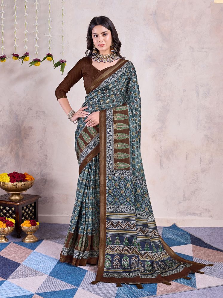     			Rekha Maniyar Silk Blend Printed Saree With Blouse Piece - Grey Melange ( Pack of 1 )