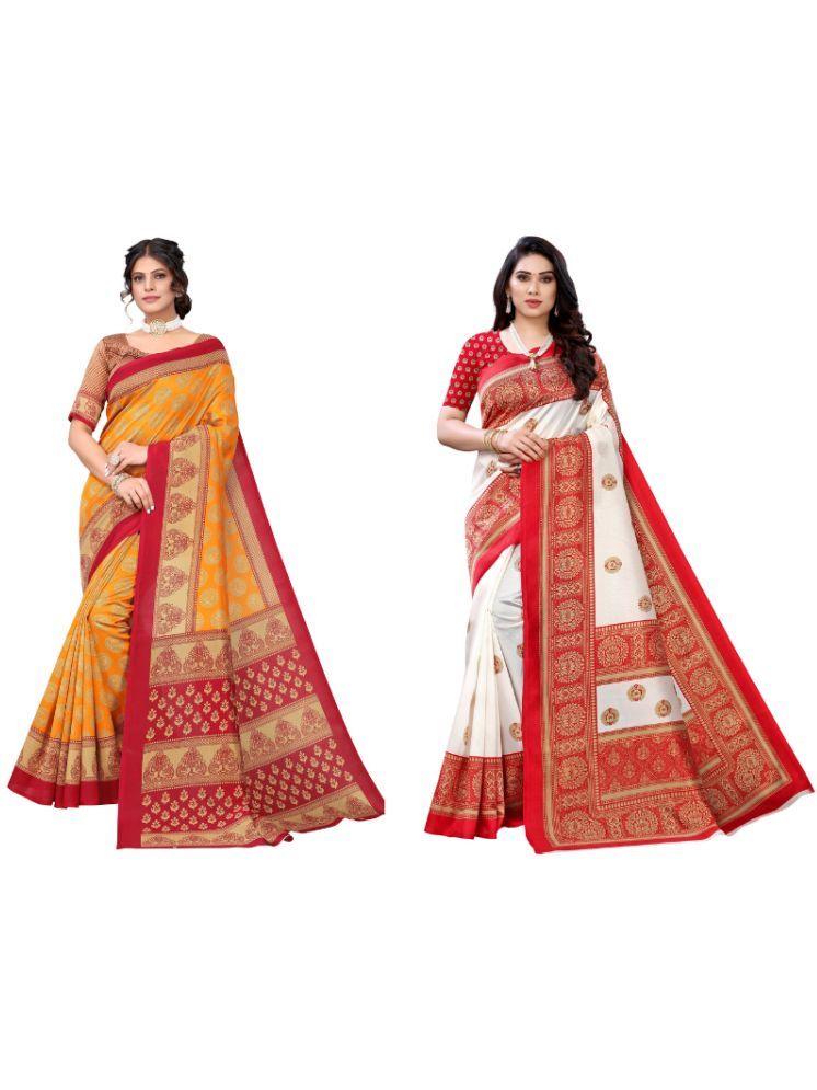     			Saadhvi Art Silk Self Design Saree With Blouse Piece - Multicolor1 ( Pack of 2 )