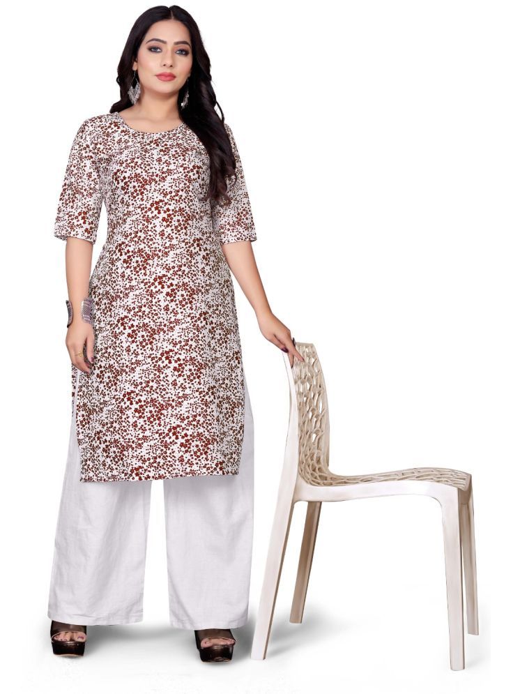     			THE PRIVATE LABLE Rayon Printed Straight Women's Kurti - Brown ( Pack of 1 )