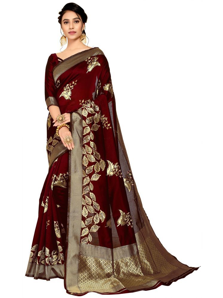     			kedar fab Jacquard Woven Saree With Blouse Piece - Maroon ( Pack of 1 )