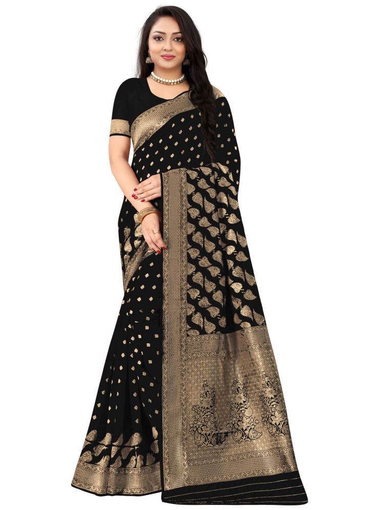     			kedar fab Jacquard Woven Saree With Blouse Piece - Black ( Pack of 1 )