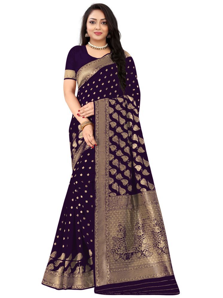     			kedar fab Jacquard Woven Saree With Blouse Piece - Purple ( Pack of 1 )