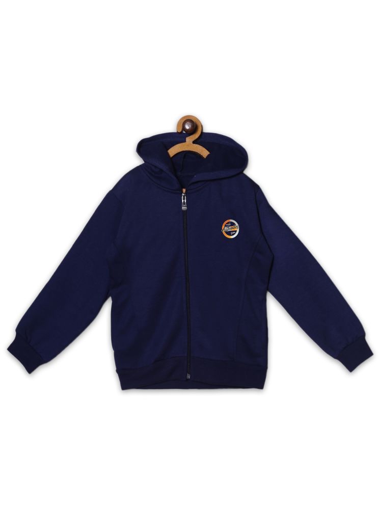     			Fashionable Navy blue color hooded zipper sweatshirts with v cut and side pocket on front in fleeze fabric for Kids