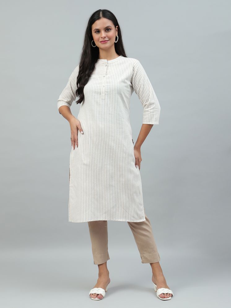     			Flamboyant Cotton Striped Straight Women's Kurti - Off White ( Pack of 1 )