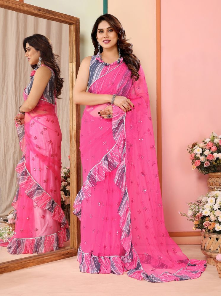     			Gazal Fashions Net Embroidered Saree With Blouse Piece - Pink ( Pack of 1 )