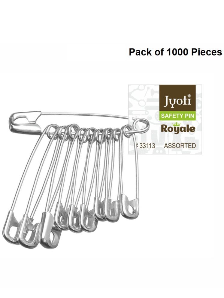     			Jyoti 33113 Safety Pins - Royale, Strong Nickel Plated Steel, Rust Resistant, Heavy Duty Variety Pack, Perfect for Clothes, Crafts, Sewing, (100 Assorted Pins in a Pouch) Sizes 0, 1 & 2 - Pack of 10 Pouches