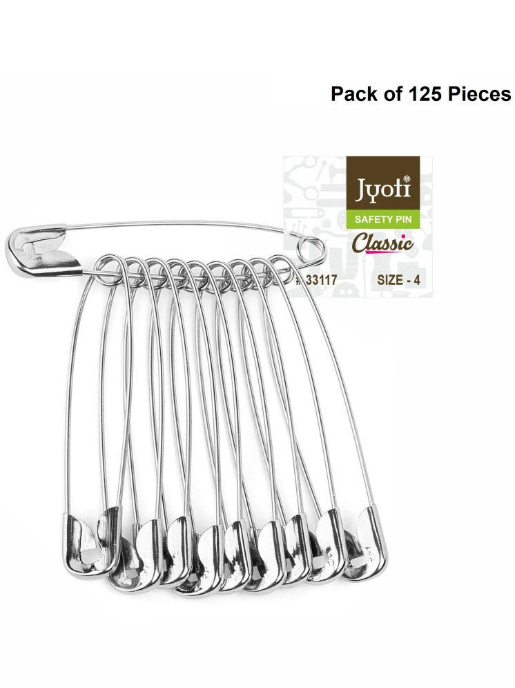     			Jyoti 33117 Safety Pins - Classic, Strong Nickel Plated Steel, Rust Resistant, Heavy Duty Variety Pack, Perfect for Clothes, Crafts, Sewing, Pinning (50 Pins of Size 4 / 55mm in a Pouch) - 125 Pcs