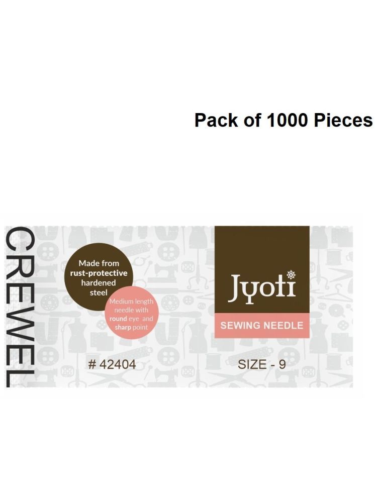     			Jyoti Crewel Hand Sewing Needles, Medium-Length with Sharp Point and an Elongated Eye, Rust-Protective, Cloth Stitching Thread Steel, Used for Hand Embroidery Using Floss # 42404 (Size - 9) - 1000 Pcs