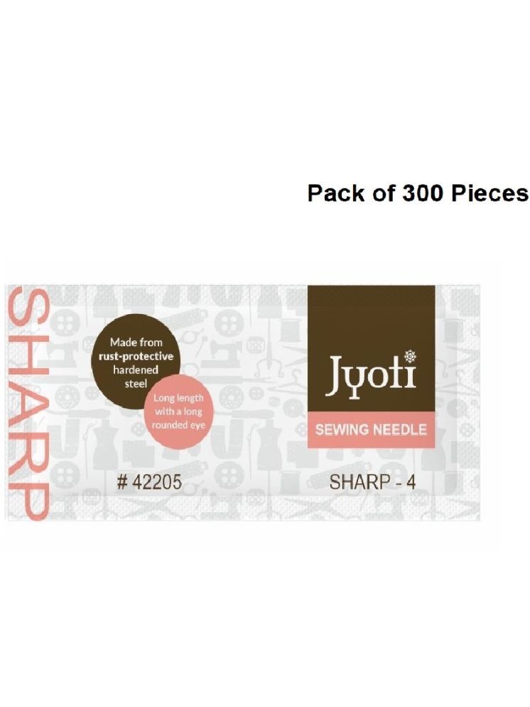     			Jyoti Sharp Hand Sewing Needles, Small Eye & Sharp Point, Rust-Protective, Medium-Length, Cloth Stitching Thread Needle, Steel, Used for All Conventional to General Purpose # 42205 (Size 4) - 300 Pcs