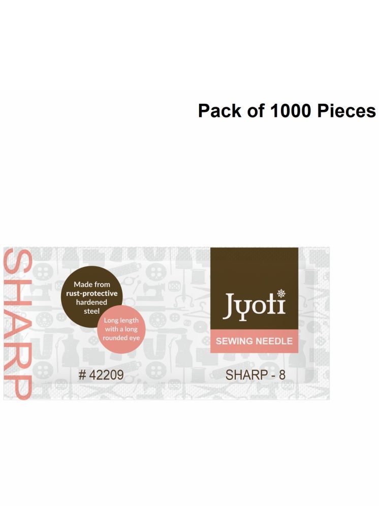     			Jyoti Sharp Hand Sewing Needles, Small Eye & Sharp Point, Rust-Protective, Medium-Length, Cloth Stitching Thread Needle, Steel, Used for All Conventional to General Purpose # 42209 (Size 8) - 1000 Pcs