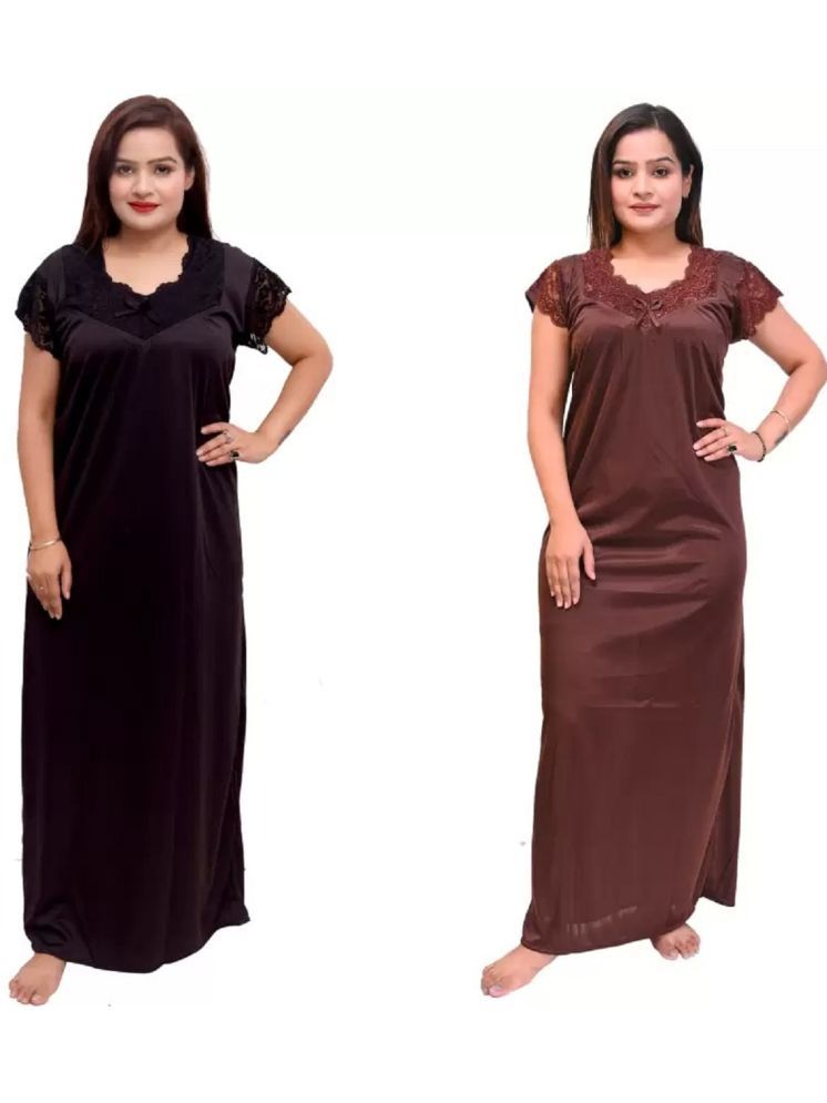     			MACGROW Brown Satin Women's Nightwear Nighty & Night Gowns ( Pack of 2 )