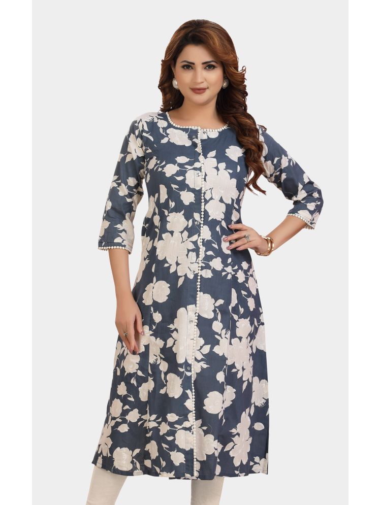     			Meher Impex Cotton Printed Front Slit Women's Kurti - Grey ( Pack of 1 )