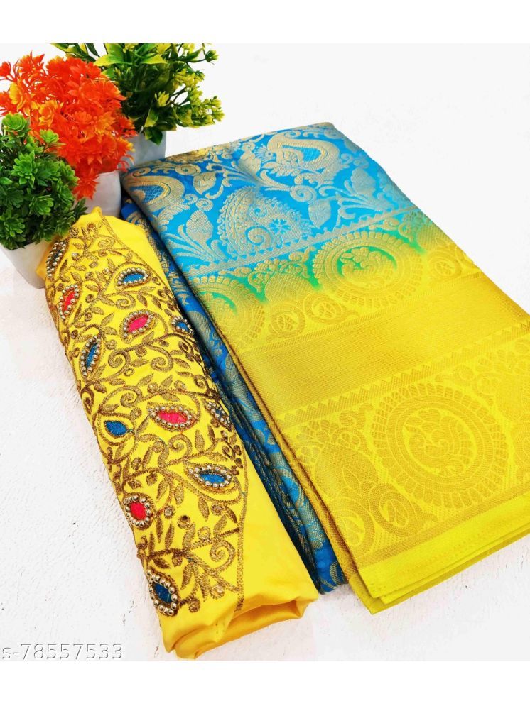     			Mysstre Kanjivaram Woven Saree With Blouse Piece - Yellow ( Pack of 1 )