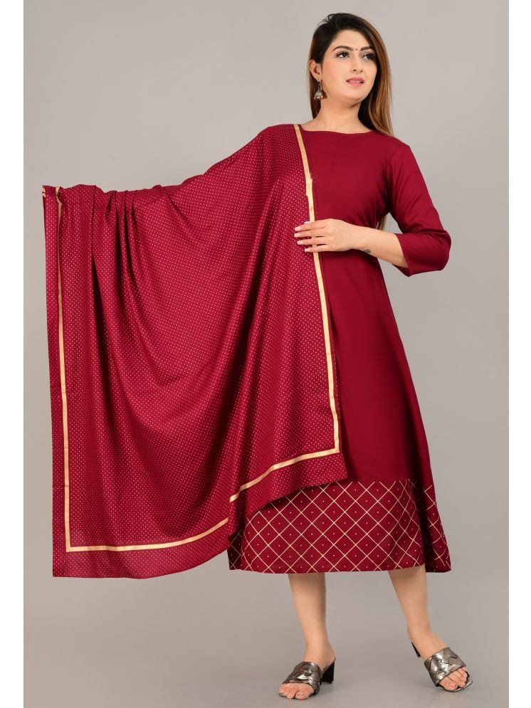     			NUPITAL Rayon Solid Anarkali Women's Kurti with Dupatta - Maroon ( Pack of 1 )