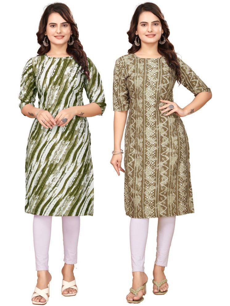     			PEAFOWL INCORPORATION Crepe Printed Straight Women's Kurti - Green,Multicolor ( Pack of 2 )