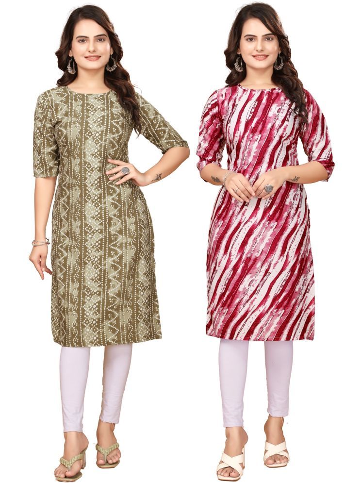     			PEAFOWL INCORPORATION Crepe Printed Straight Women's Kurti - Multicolor,Red ( Pack of 2 )