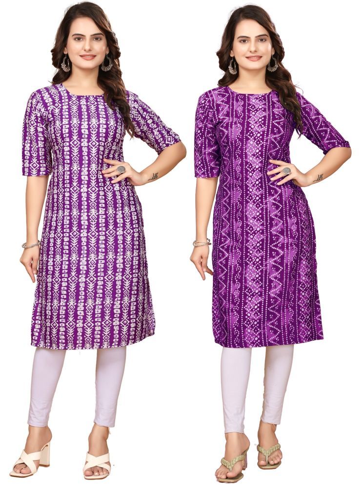     			PEAFOWL INCORPORATION Crepe Printed Straight Women's Kurti - Lavender,Purple ( Pack of 2 )