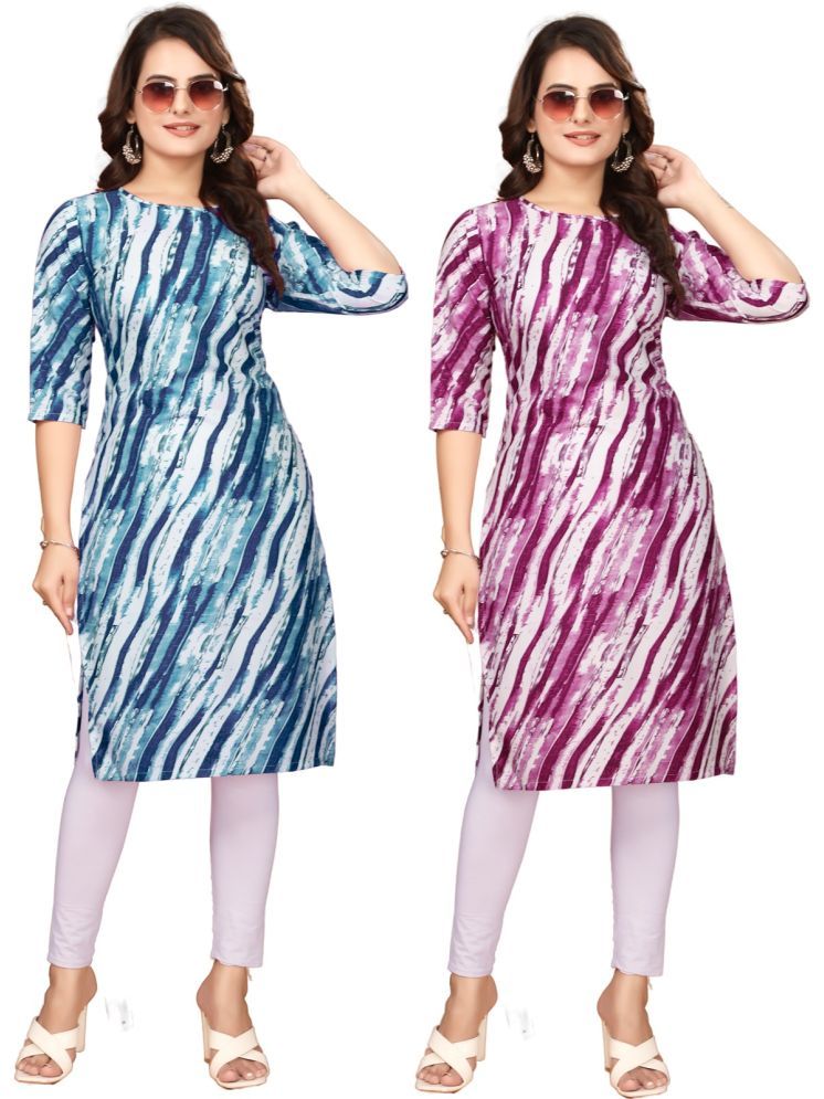     			PEAFOWL INCORPORATION Crepe Printed Straight Women's Kurti - Blue,Purple ( Pack of 2 )