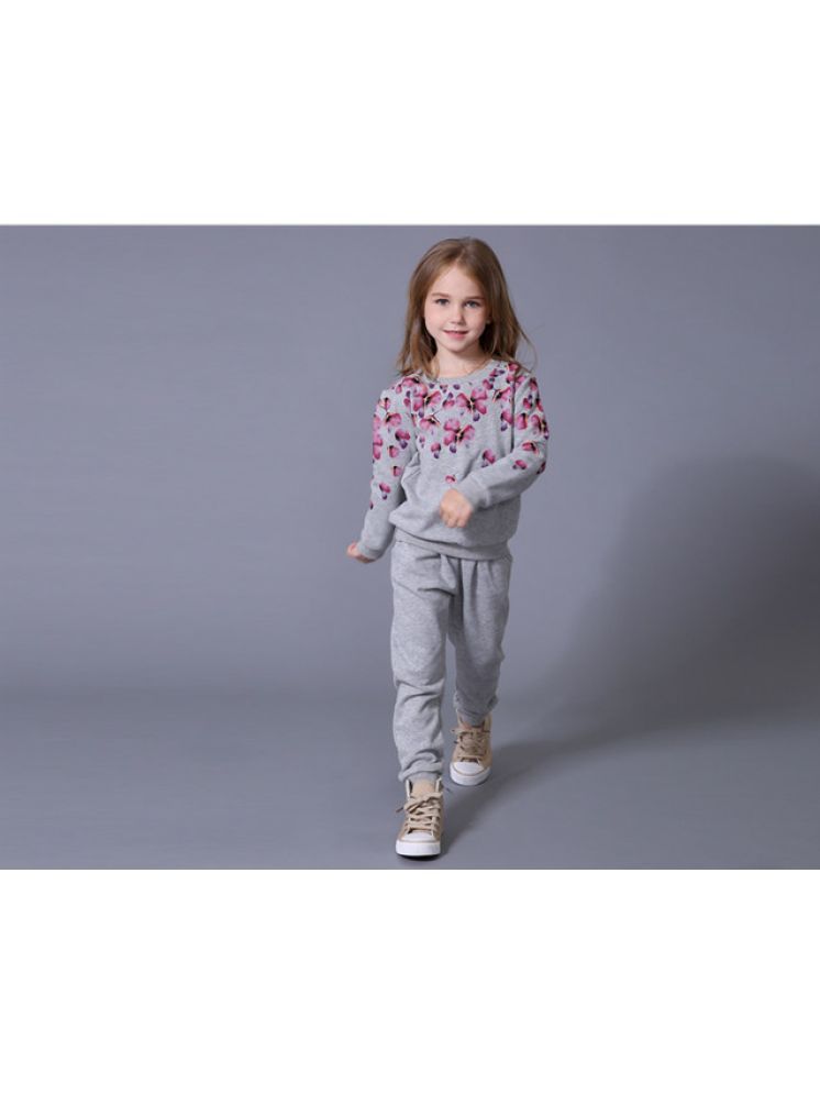     			Pink Angel Pack of 1 Girls Cotton Sweatshirt With Joggers ( Gray )