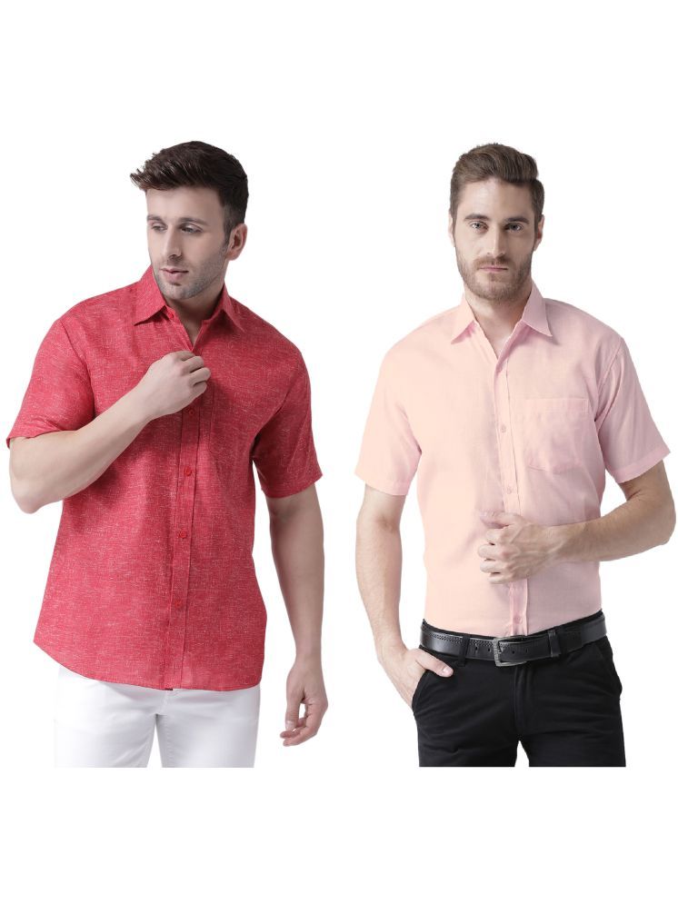     			RIAG Cotton Blend Regular Fit Self Design Half Sleeves Men's Casual Shirt - Pink ( Pack of 2 )