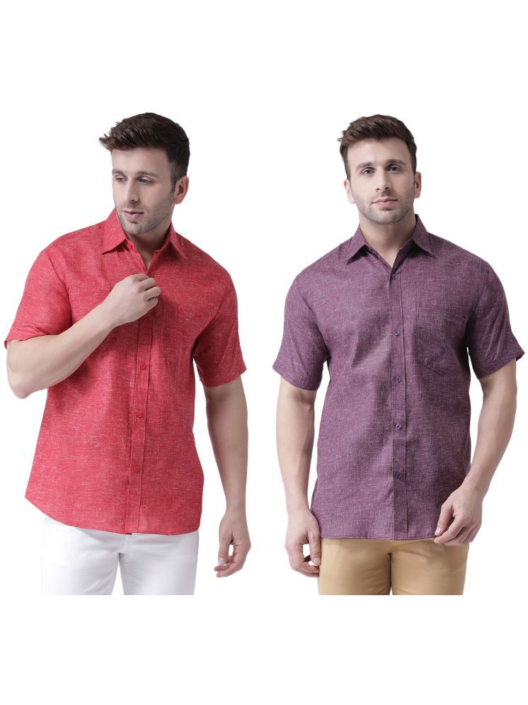     			RIAG Cotton Blend Regular Fit Self Design Half Sleeves Men's Casual Shirt - Purple ( Pack of 2 )