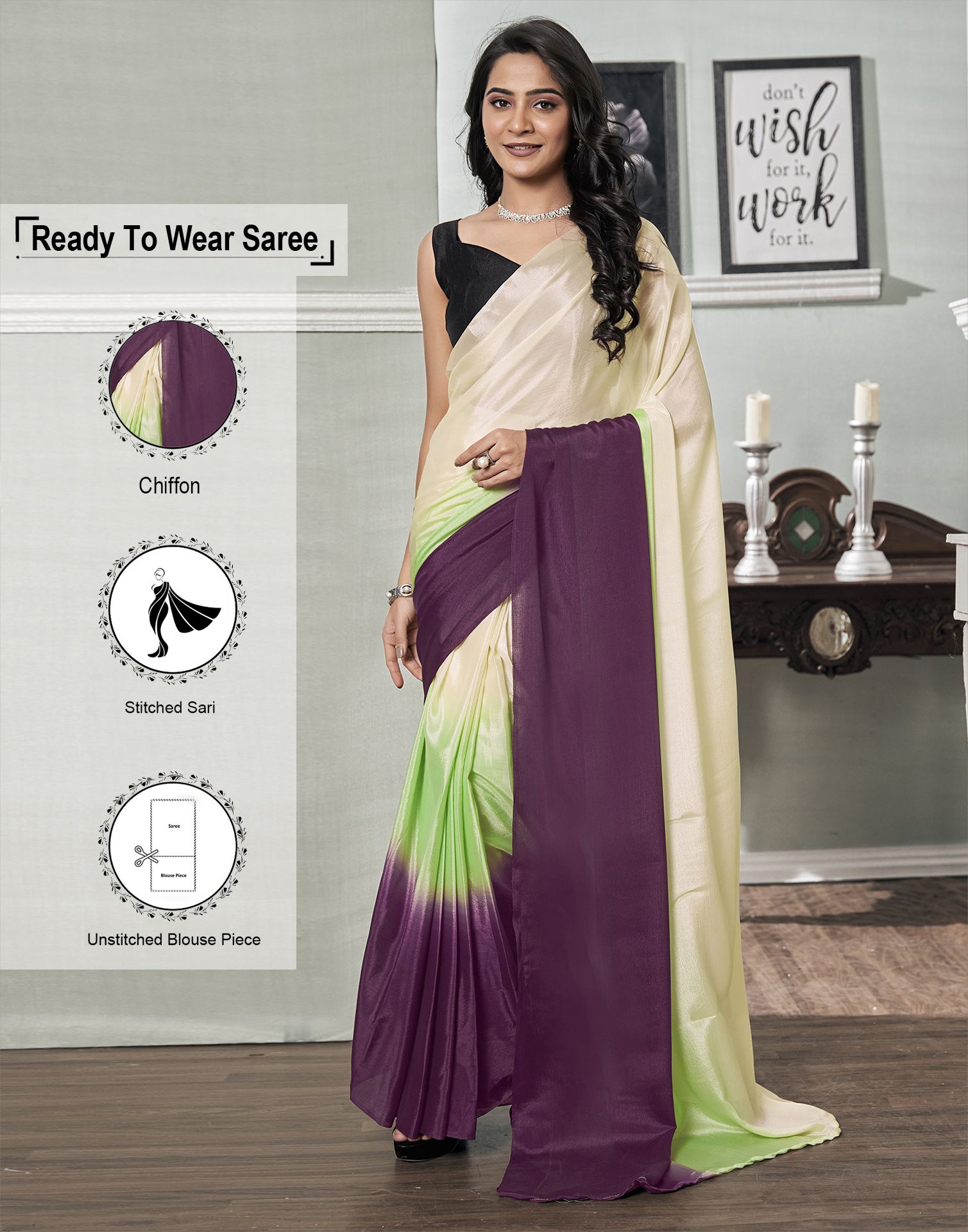     			Samah Chiffon Solid Saree With Blouse Piece - Purple ( Pack of 1 )