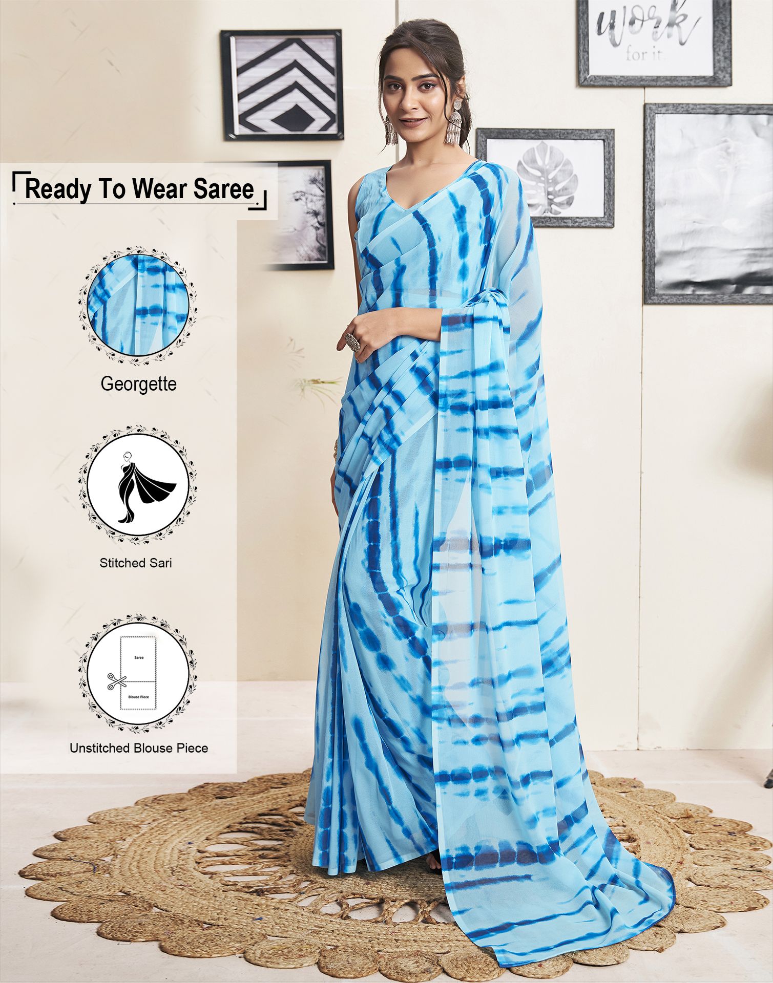     			Samah Georgette Printed Saree With Blouse Piece - Light Blue ( Pack of 1 )