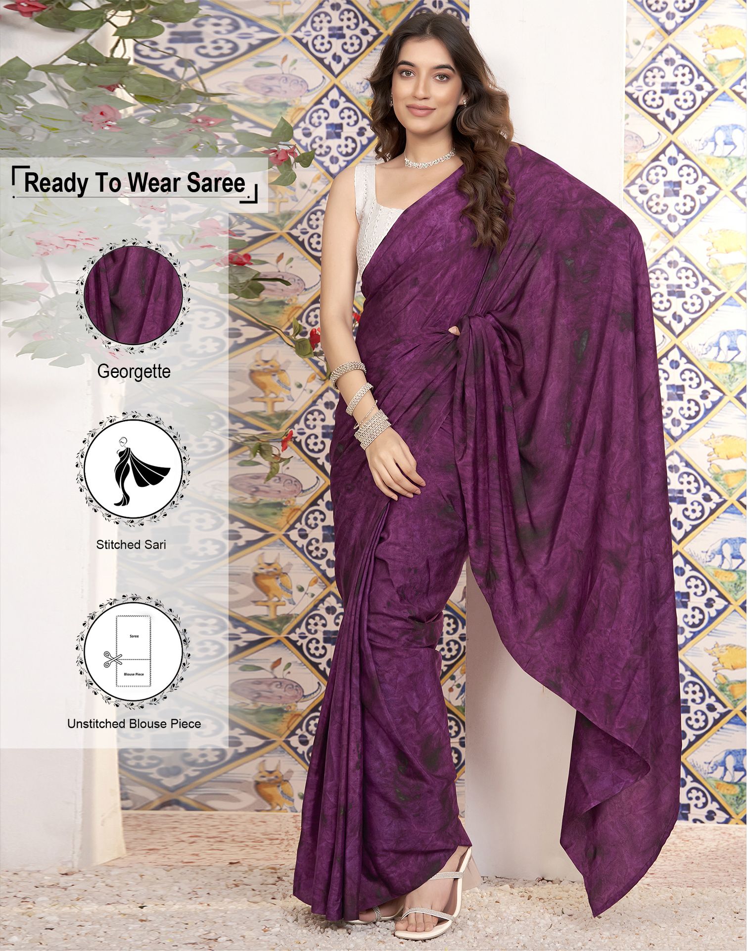     			Samah Georgette Printed Saree With Blouse Piece - Purple ( Pack of 1 )