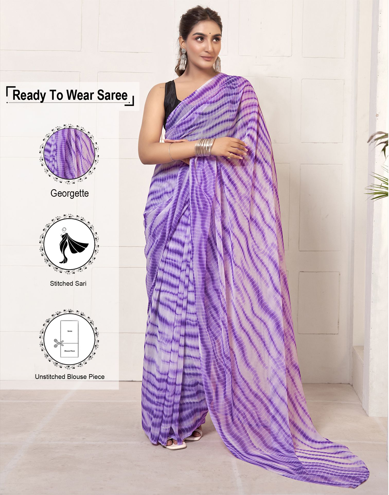     			Samah Georgette Printed Saree With Blouse Piece - Purple ( Pack of 1 )