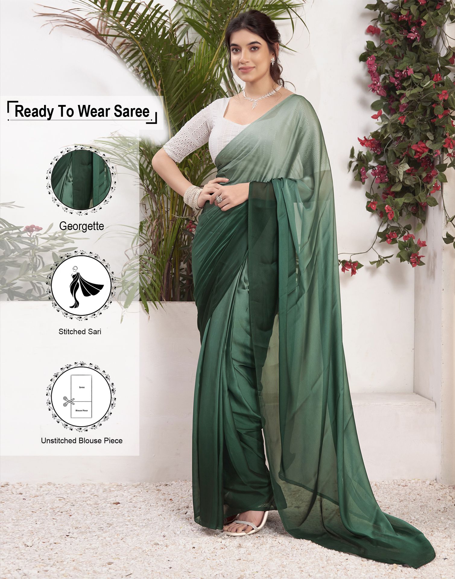     			Satrani Georgette Solid Saree With Blouse Piece - Mint Green ( Pack of 1 )