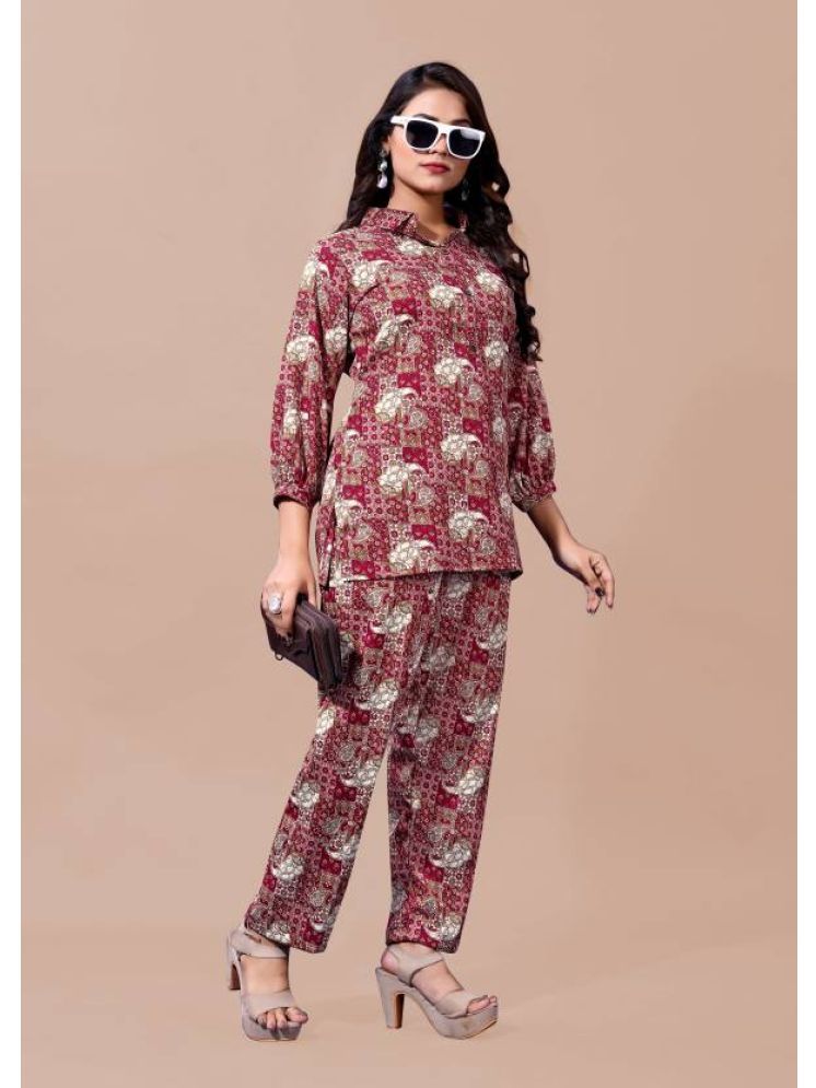     			THE PRIVATE LABLE Maroon Printed Pant Top Set