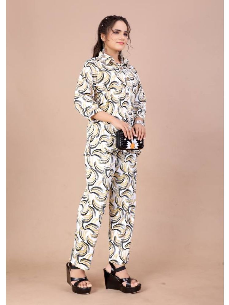     			THE PRIVATE LABLE White Printed Pant Top Set