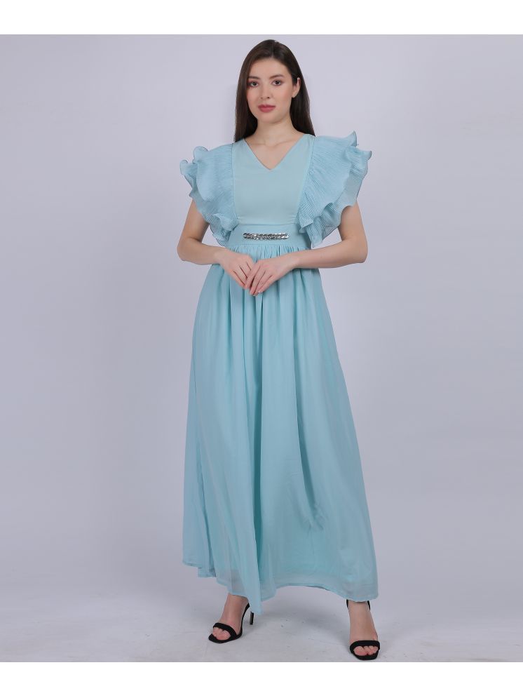     			aumbe Chiffon Solid Full Length Women's Fit & Flare Dress - Light Blue ( Pack of 1 )