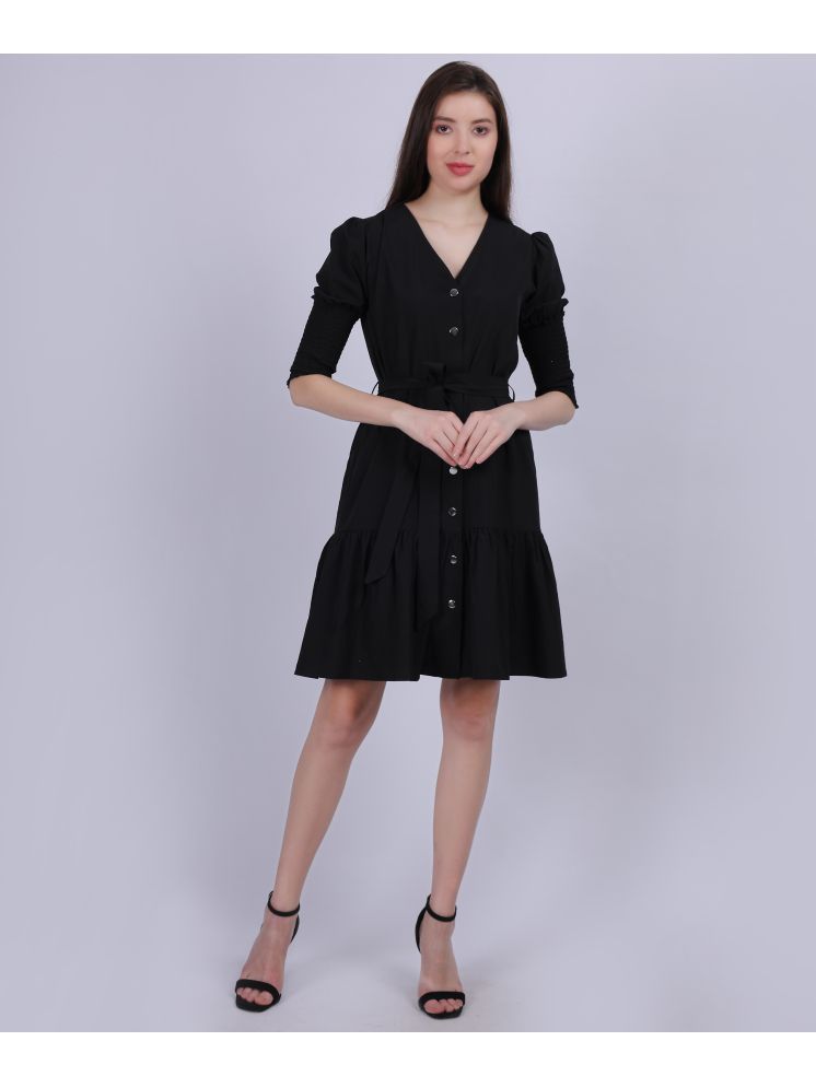     			aumbe Polyester Solid Above Knee Women's Fit & Flare Dress - Black ( Pack of 1 )