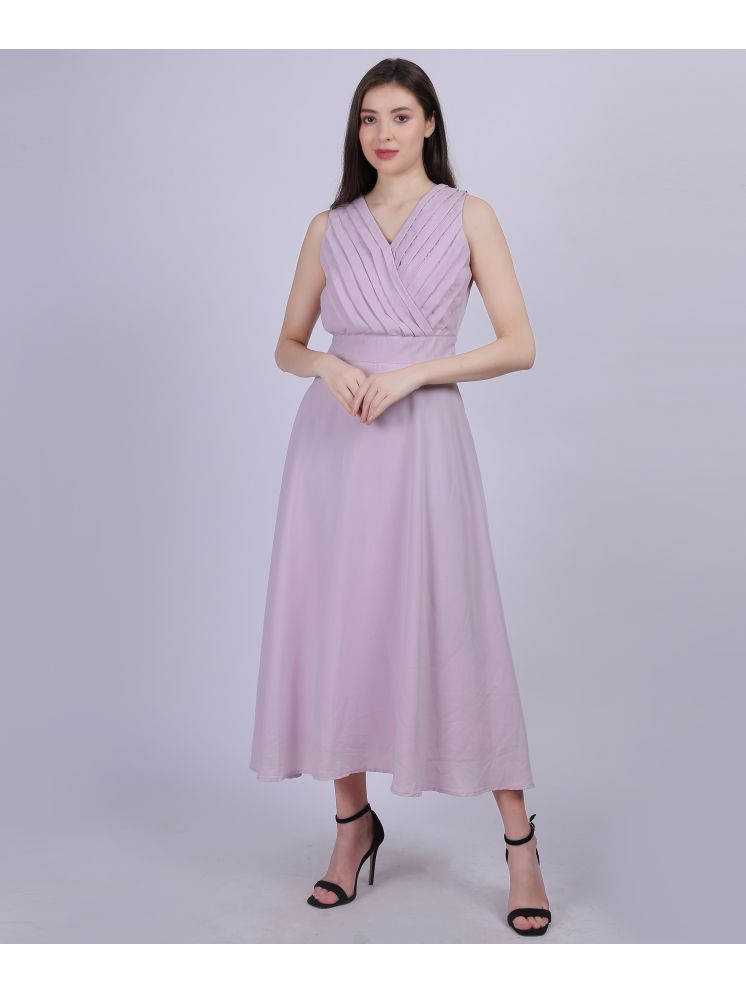     			aumbe Polyester Solid Midi Women's Fit & Flare Dress - Purple ( Pack of 1 )