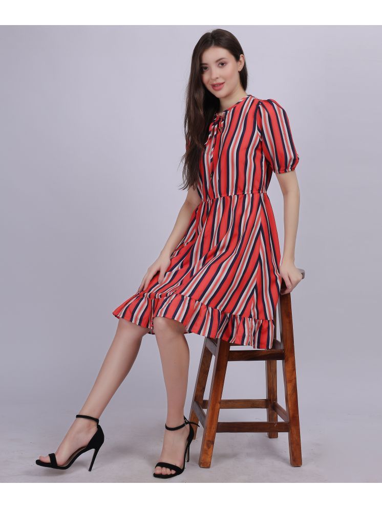     			aumbe Polyester Striped Above Knee Women's A-line Dress - Red ( Pack of 1 )