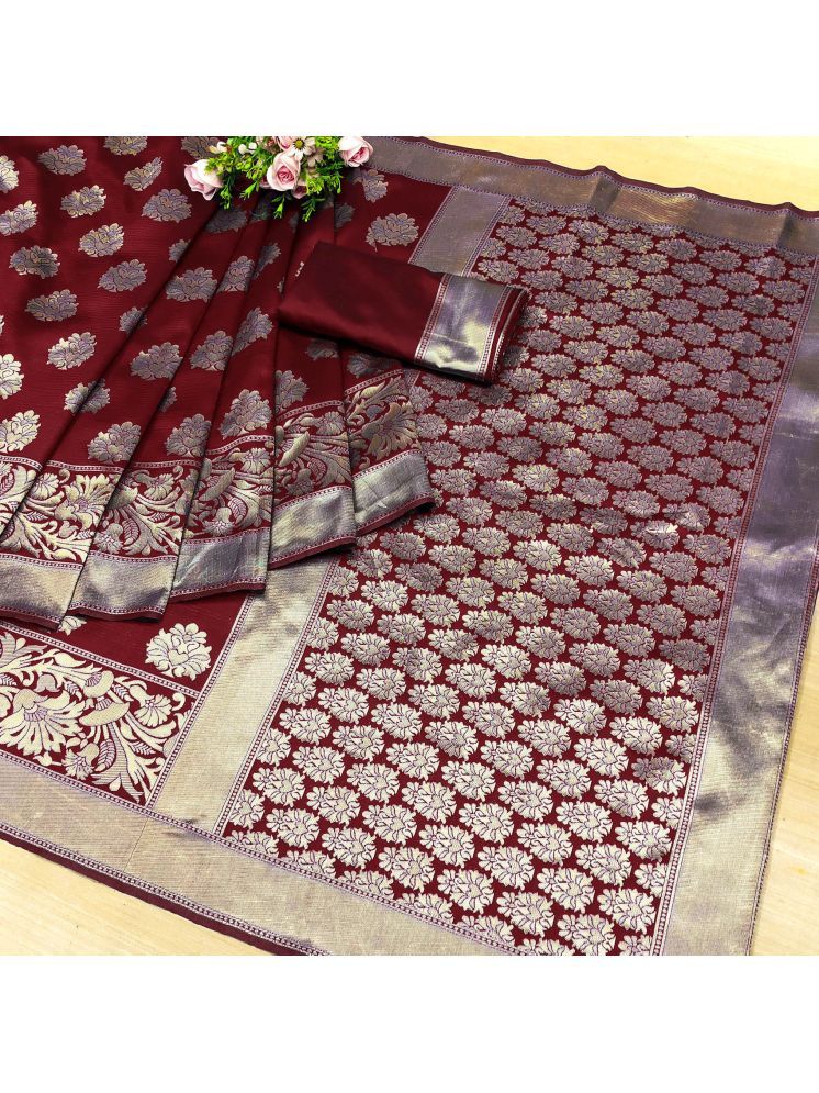     			kedar fab Jacquard Woven Saree With Blouse Piece - Maroon ( Pack of 1 )