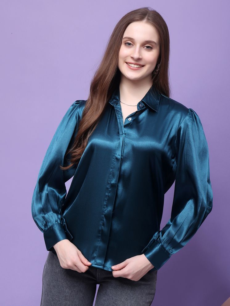     			FASHJONS 360 Blue Satin Women's Shirt Style Top ( Pack of 1 )