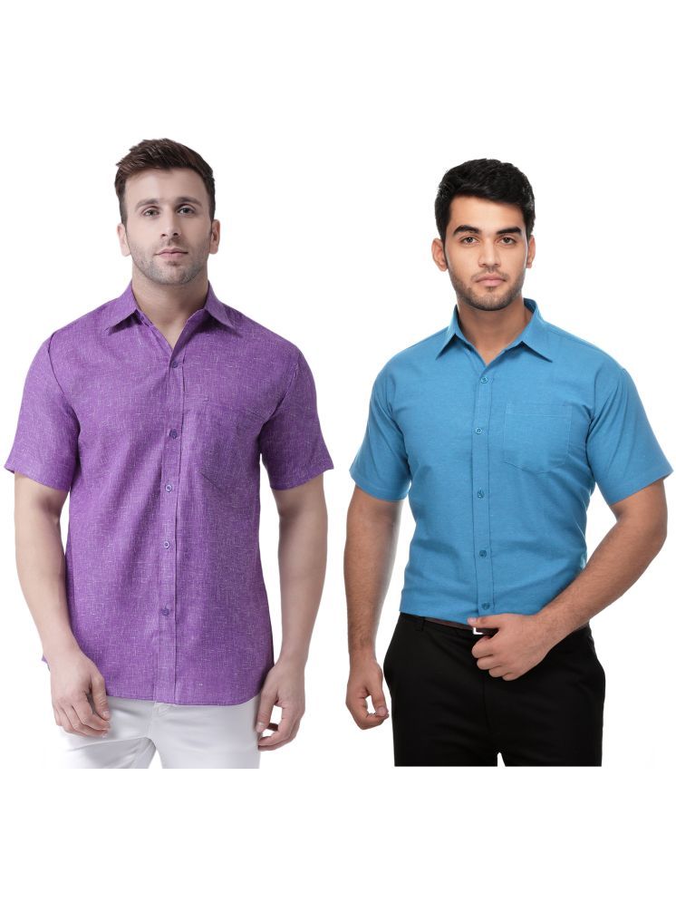     			RIAG Cotton Blend Regular Fit Solids Half Sleeves Men's Casual Shirt - Blue ( Pack of 2 )