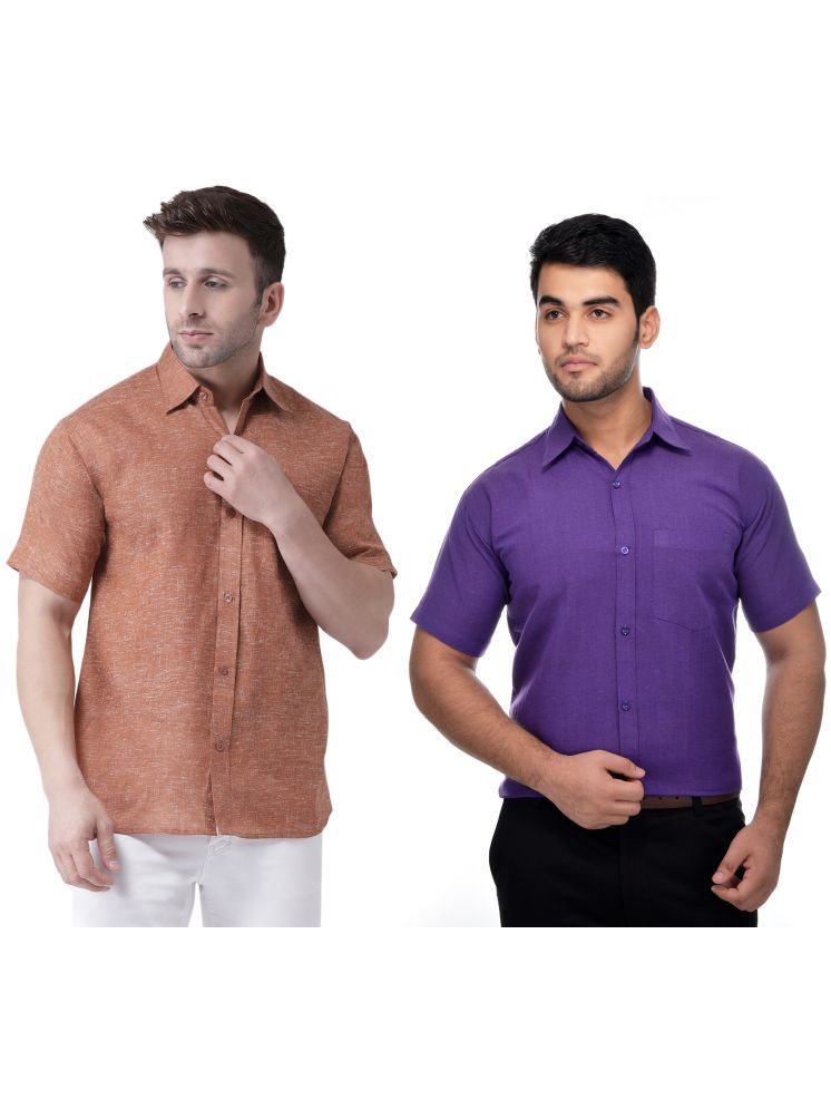     			RIAG Cotton Blend Regular Fit Solids Half Sleeves Men's Casual Shirt - Purple ( Pack of 2 )