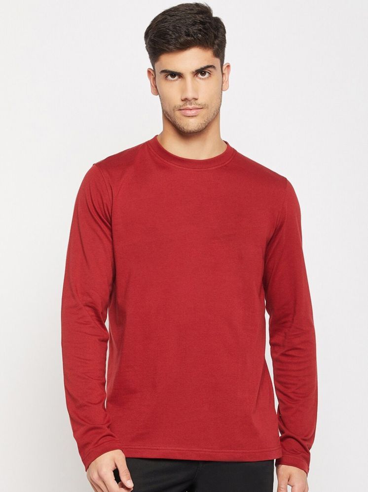     			plusperfaction Cotton Blend Regular Fit Solid Full Sleeves Men's Round T-Shirt - Maroon ( Pack of 1 )