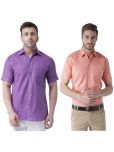 KLOSET By RIAG Cotton Blend Regular Fit Self Design Half Sleeves Men's Casual Shirt - Orange ( Pack of 2 )