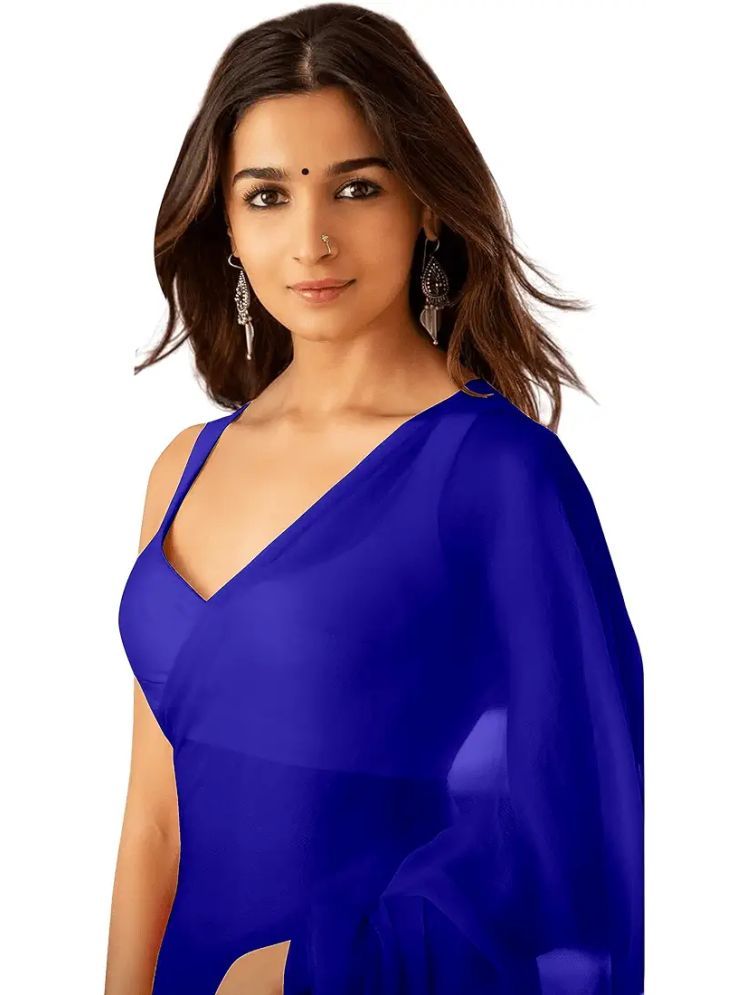     			ASTYLOR Georgette Solid Saree Without Blouse Piece - Blue ( Pack of 1 )